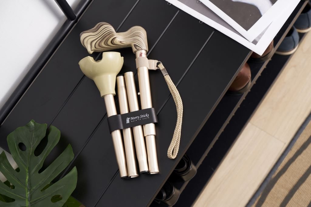 Merry Stick 自立式人體工學 Self-Standing Ergonomic Folding 香檳金 左手用 手杖