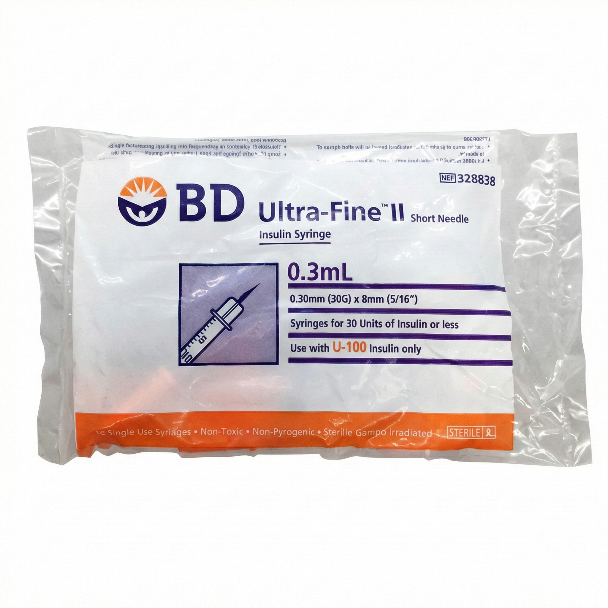 BD Insulin Syringe with Needle 胰島素專用塑膠注射筒附針 0.3ml 30G x 8mm 盒裝:100支 - Image 2