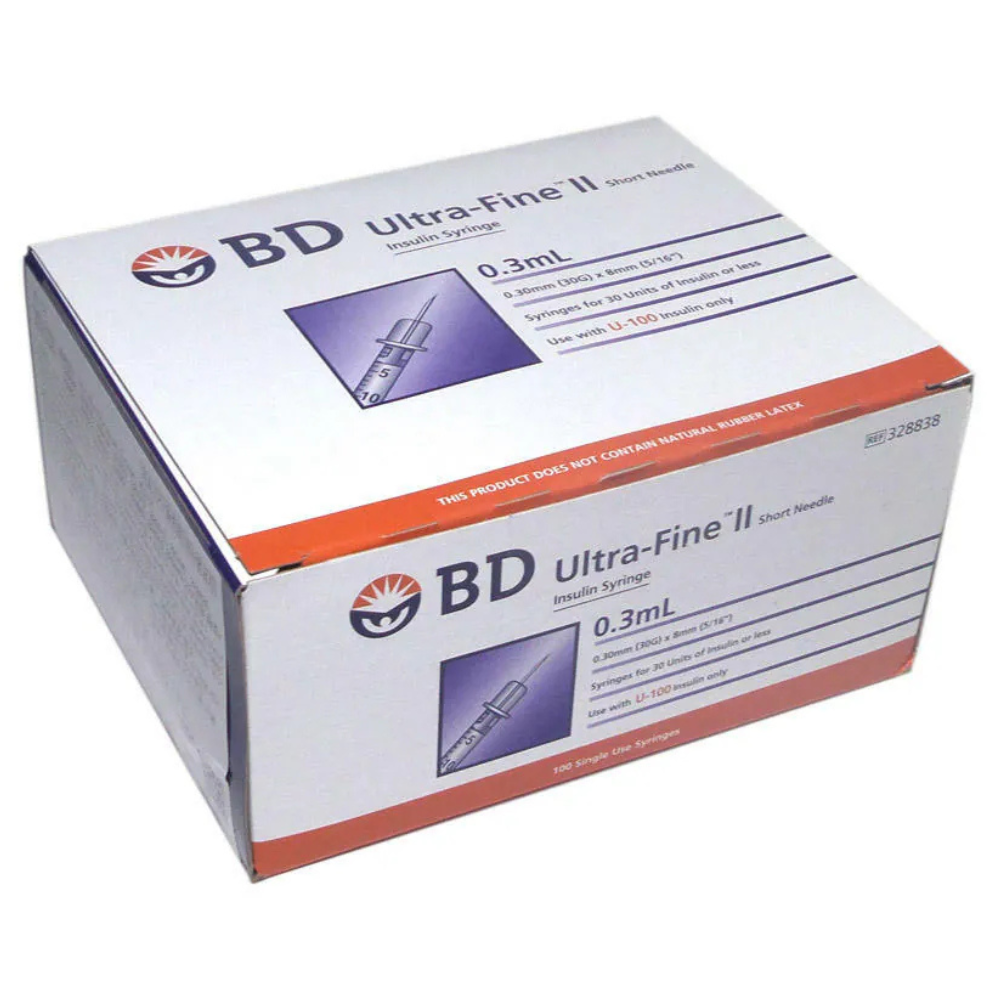 BD Insulin Syringe with Needle 胰島素專用塑膠注射筒附針 0.3ml 30G x 8mm 盒裝:100支
