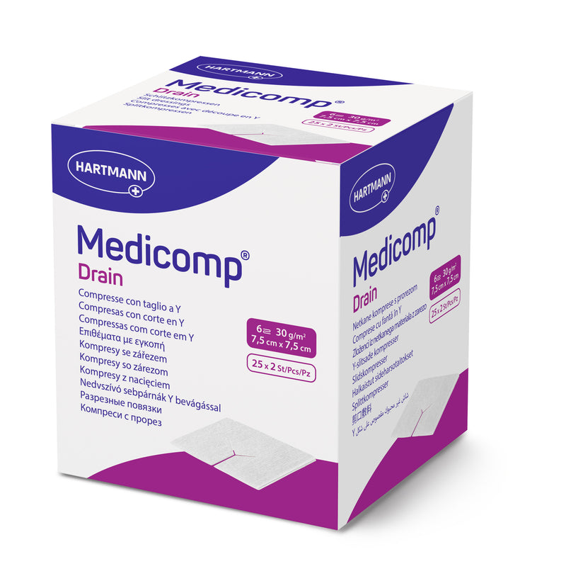 Hartmann Medicomp Y型切割6層消毒無紡紗布 - 7.5x7.5cm